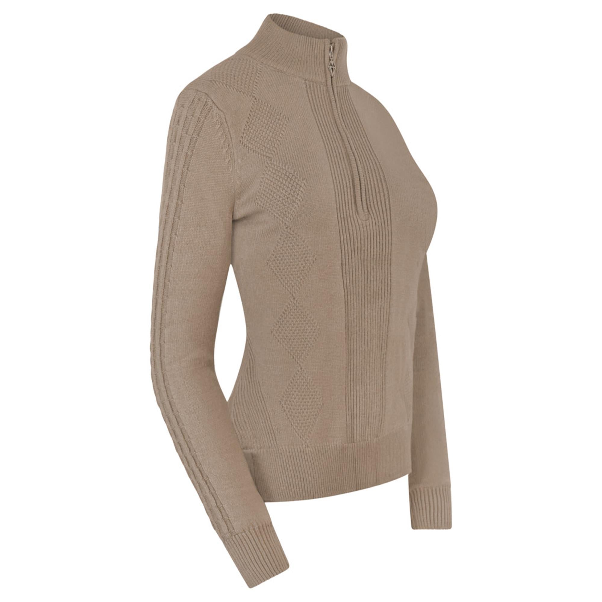 Pure Golf Sorrell Cable Knit Lined Ladies Golf Jumper Cappuccino